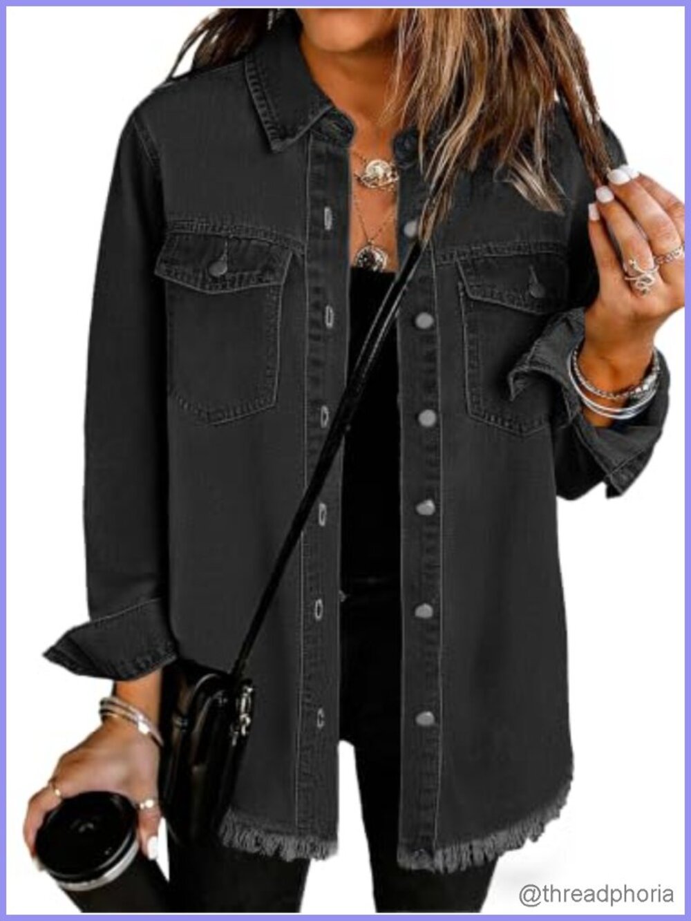 Oversized Denim Jacket Women Button Down Distressed Denim Shacket